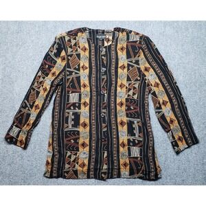 Ellen Figg Top Womens 8 Multicolor Aztec Shoulder Pads Button Up USA Vintage